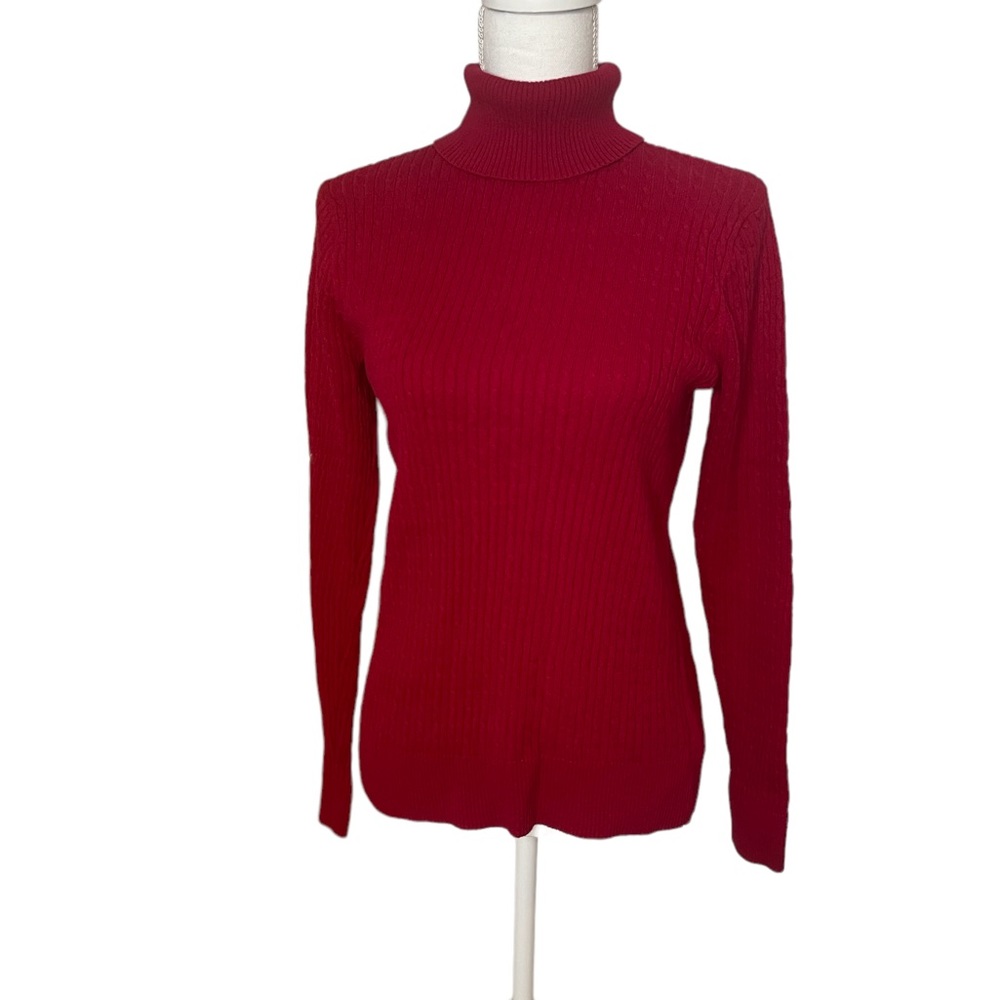 Jeanne Pierre Cable Knit Red Turtleneck Sweater